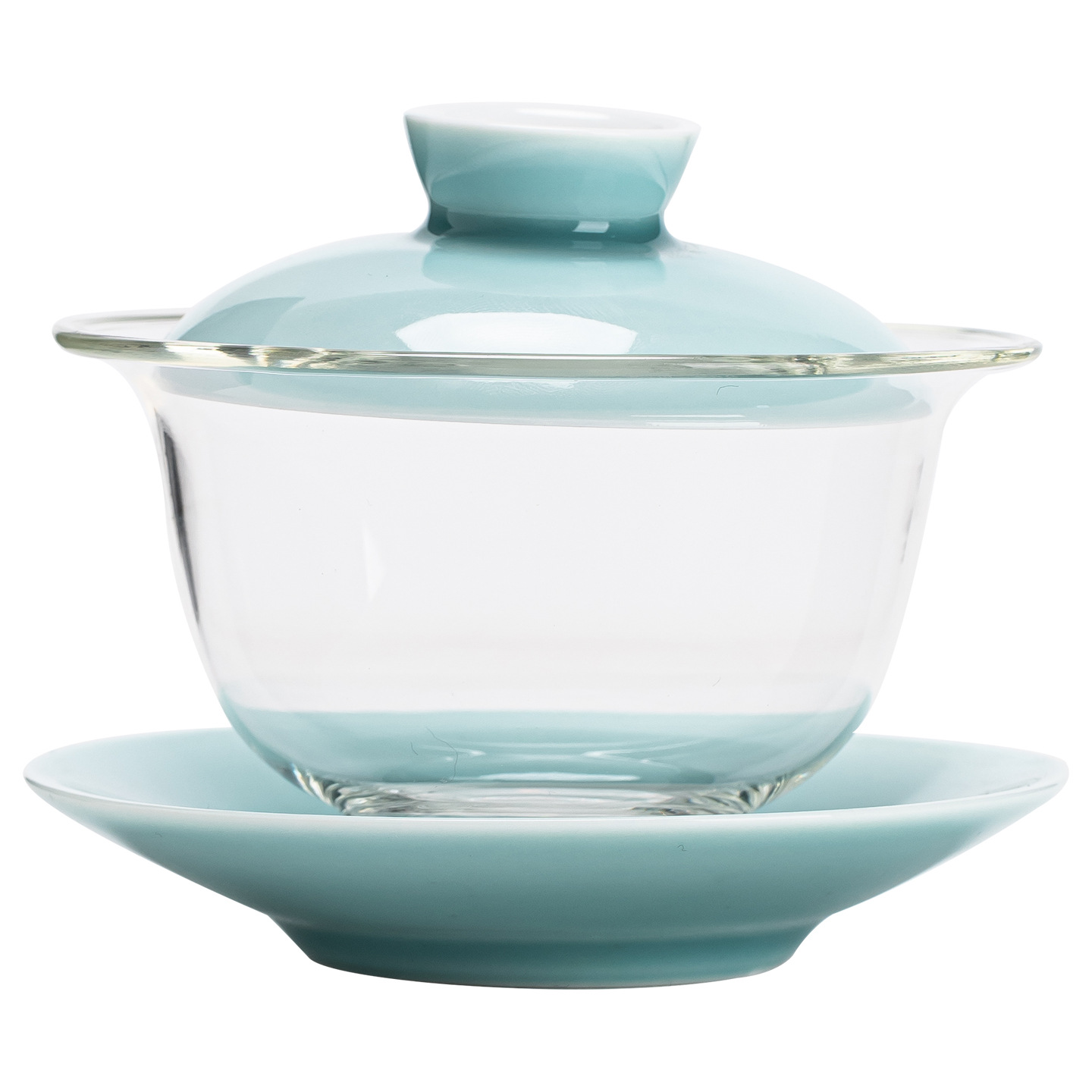 Bát nắp tam tài thủy tinh xanh trắng bát trà bát trà chịu nhiệt bộ trà gốm sứ gia dụng bát trà có nắp chống bỏng