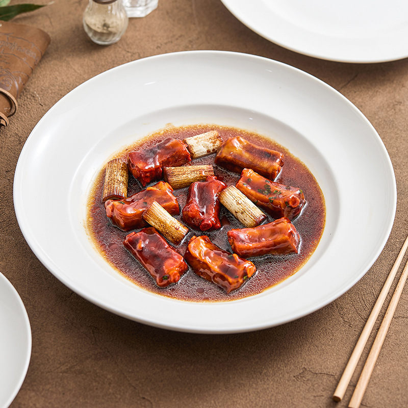 Đĩa hoa văn đá lạ sao băng, bộ đồ ăn Lò Nung cảm giác cao cấp, đĩa canh sâu, đĩa đựng thức ăn cỡ lớn, đĩa gốm trắng gia dụng