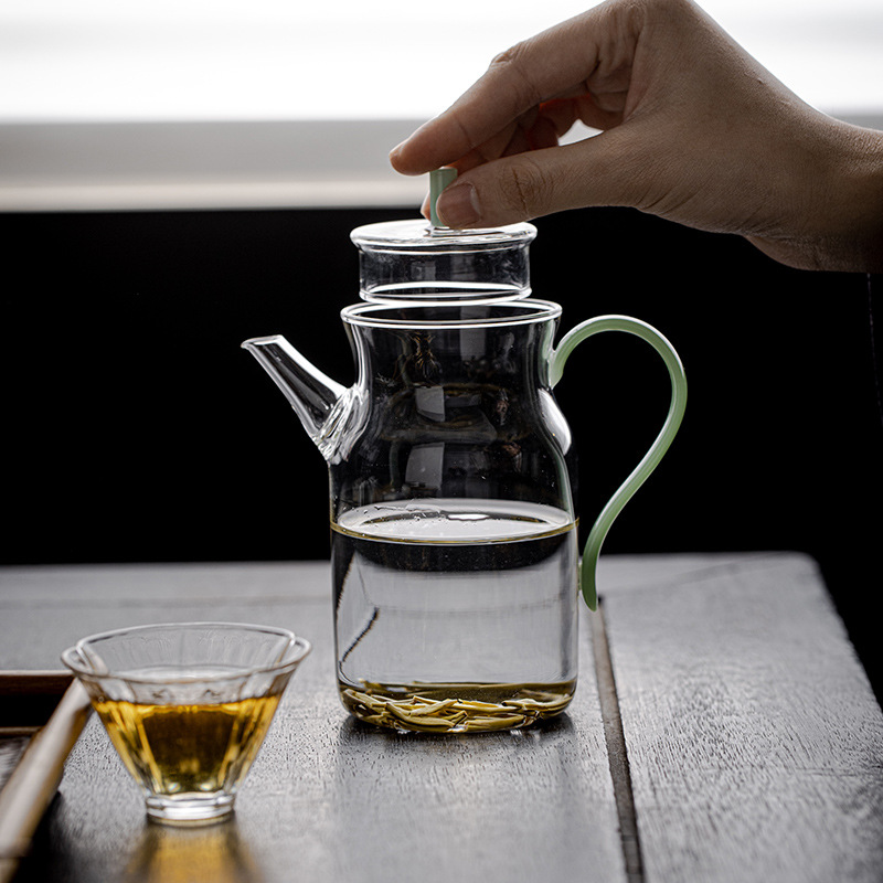 Ấm trà thủy tinh chịu nhiệt Borosilicate phong cách Nhật Bản ấm trà hoa trà xanh nhỏ ấm giả Song cầm ấm chén công bằng pha trà có lưới lọc