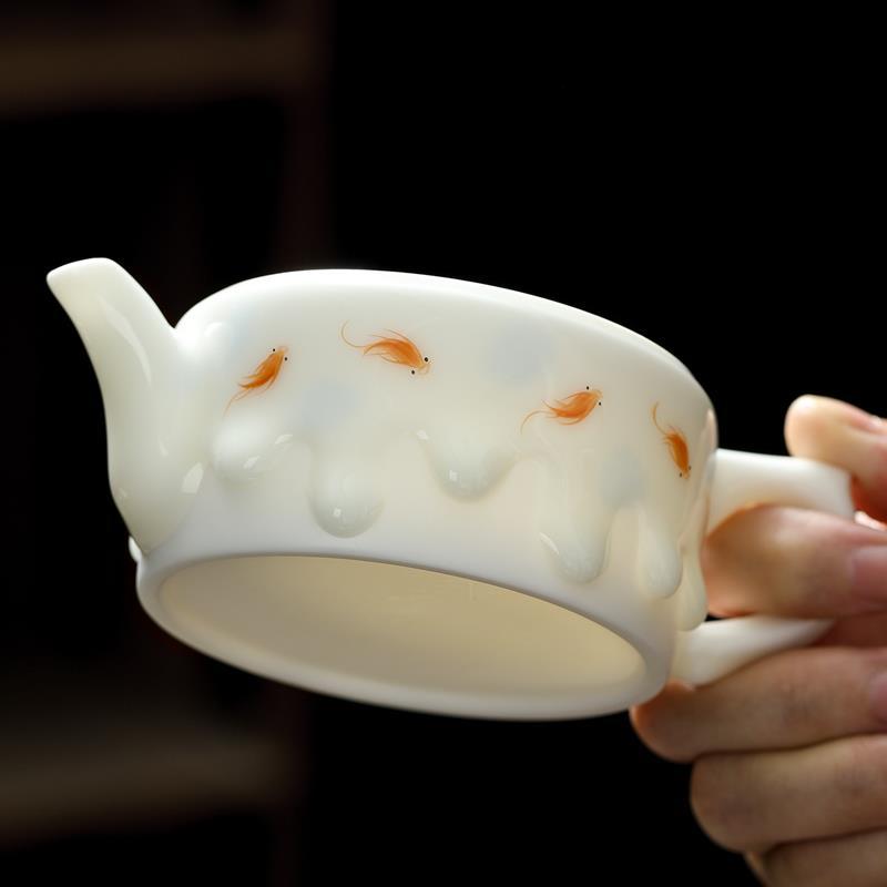 Bộ ấm chén trà Kung Fu sứ trắng cao cấp Mo Xiuyuan Xu Fukun men dày, họa tiết gạch Han, vẽ tay