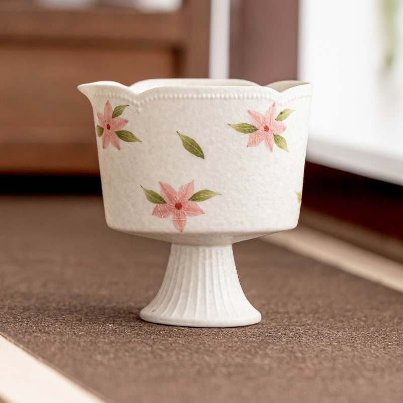 Đá vẽ tay, hoa anh đào trắng, cốc công bằng cao, bộ trà gốm sứ giá trị cao dành cho nữ, dụng cụ chia trà gia dụng