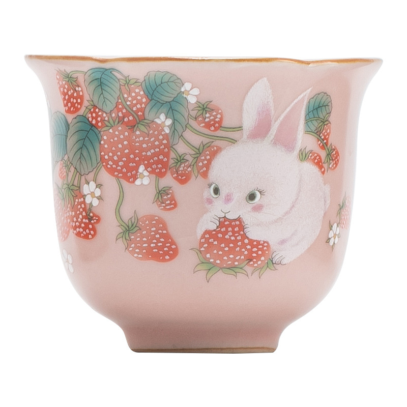 Cốc trà nhỏ hình thỏ dâu cốc cánh hoa cốc chủ nhân giá trị cao cốc đơn bộ trà gốm sứ Trung Quốc cốc trà