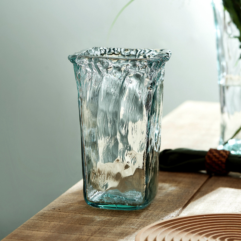 Đồ trang trí bình hoa thủy tinh sóng nghệ thuật nhập khẩu Tây Ban Nha cắm hoa phòng khách hoa hồng lily hoa trang trí nhà