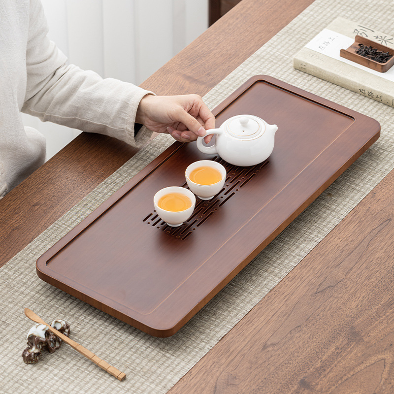 Khay trà tre nặng, bàn pha khô Kung Fu văn phòng gia dụng, bàn trà tre nhỏ thoát nước