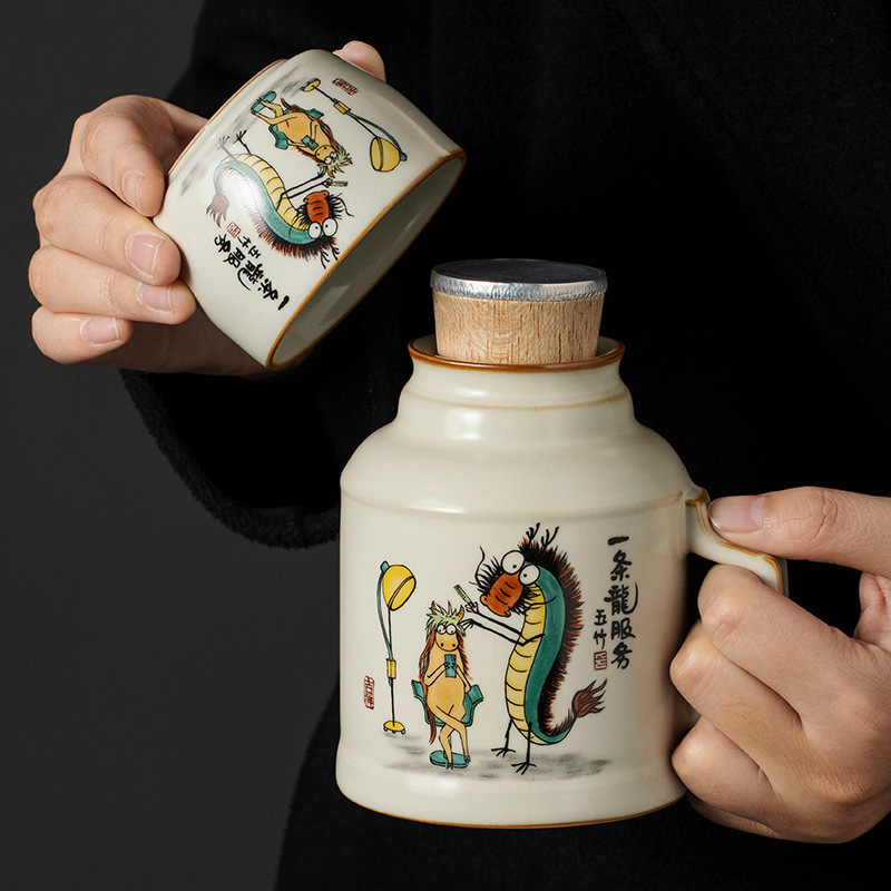 Dịch vụ một cửa Ru Kiln ấm nhỏ ấm chén pha trà cốc uống nước cốc văn phòng gia dụng cốc có nắp