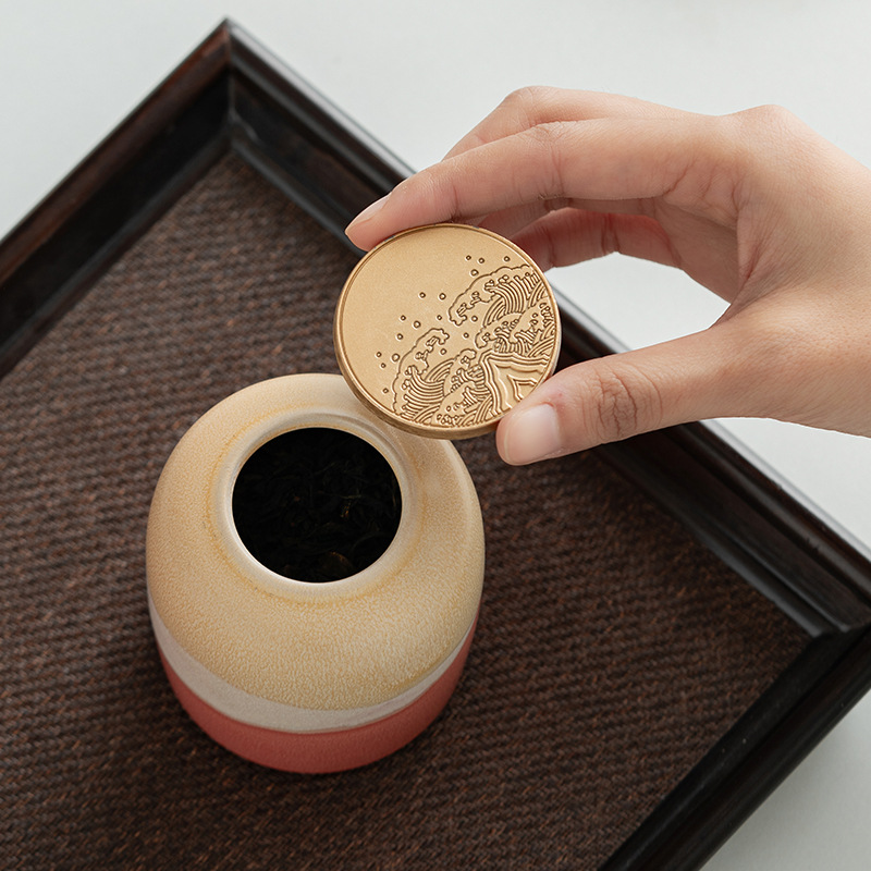 Yaozhen Shanhai bình trà bình gốm nhỏ mini kho trà di động màu đỏ xanh trắng bao bì trà kín lọ