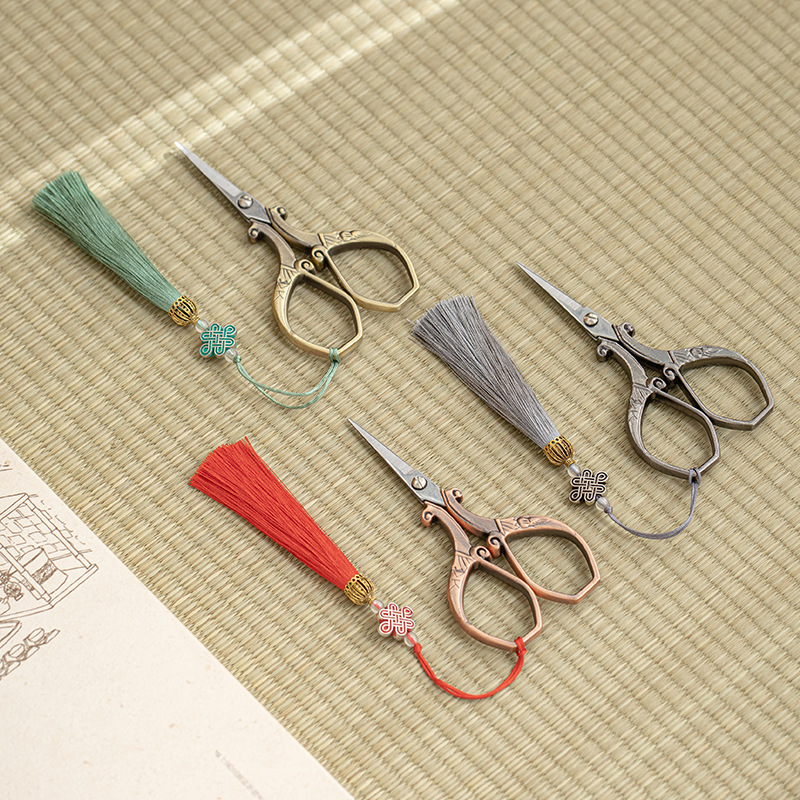 Kéo mini nghệ thuật trà bộ trà inox phụ kiện trà đạo cắt túi trà túi trà cắt chỉ đầu phòng trà cổ điển