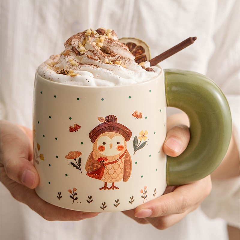 Cốc nước tai to cốc gốm sứ cốc uống nước kiểu nữ giá trị cao cốc cà phê cốc uống nước mùa hè gia dụng