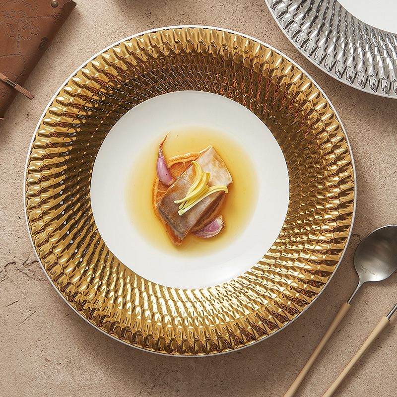 Đĩa gốm nổi, đĩa mì Ý, bộ đồ ăn khách sạn thương mại, đĩa canh, món cao cấp, nhẹ nhàng sang trọng, đĩa gia dụng