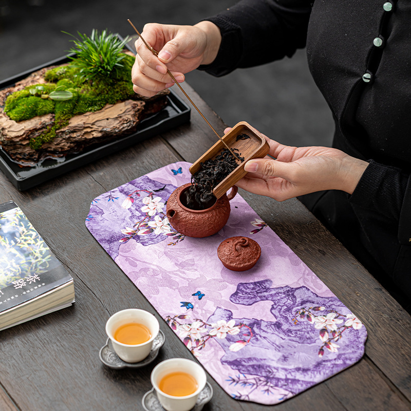 Bán buôn Tân Phong Cách Trung Quốc Thiền giả mây thơm sợi hai mặt Trà chiếu gia dụng đệm trà pha khô hình chữ nhật lá cờ bàn cách nhiệt chống nước