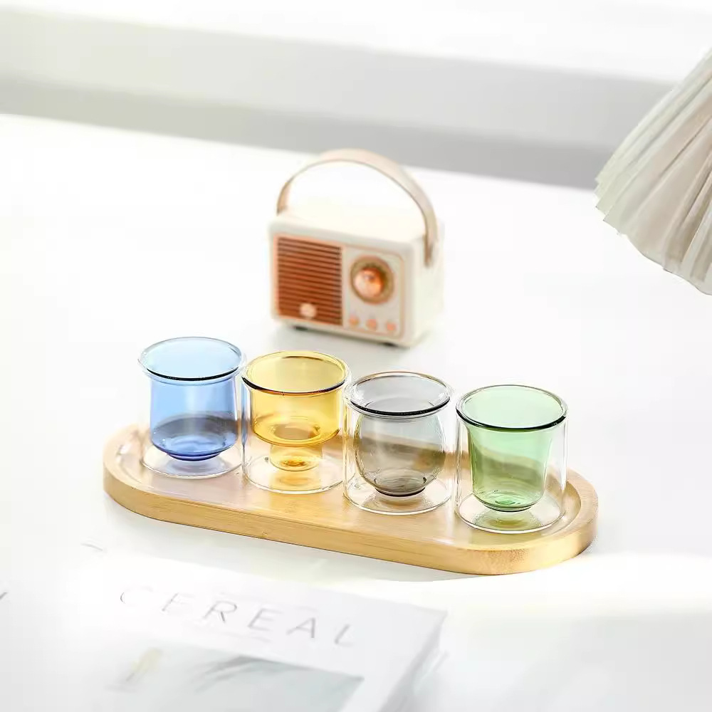 Bộ tách trà thủy tinh hai lớp Borosilicat cao Bộ tách trà thủy tinh gia dụng trong suốt Bộ trà Kung Fu