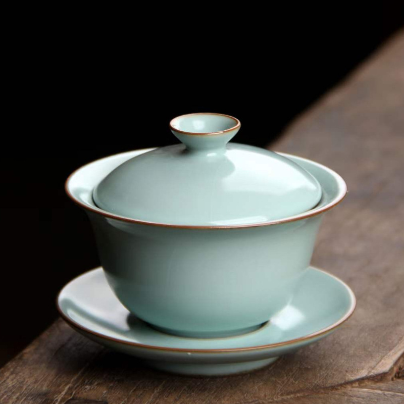 Bát có nắp lò Ru nhiệt độ cao, bát pha trà cốc ba tài cao cấp đơn, bộ ấm trà Kung Fu bằng sứ màu đặc có thể nuôi bằng gốm mở cỡ lớn