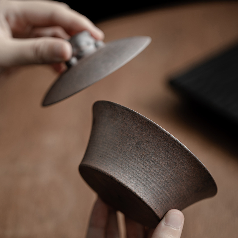 Bát nắp gấu nhị tài phong cách Trung Quốc cổ điển thủ công gốm thô cũ bùn đá bát trà bộ trà kungfu gia dụng hộp quà