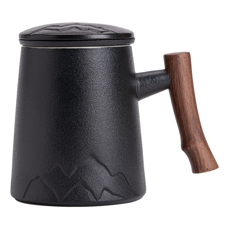 Cốc văn phòng Qianshan Cốc gốm sứ có nắp lọc Bộ ba mảnh tách trà tách nước dung tích lớn Cốc trà