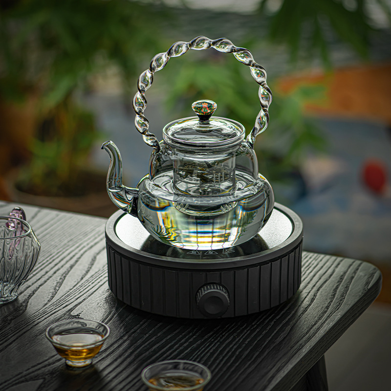 Ấm trà thủy tinh borosilicat cao ấm trà hấp ấm đun nước nhiệt độ cao ấm pha trà dung tích lớn ấm trà sức khỏe ấm trà