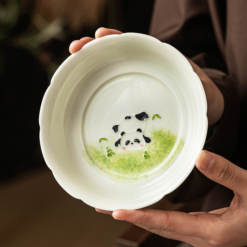 Chậu gấu trúc chạm khắc xếp chồng vẽ tay, bàn bong bóng khô kiểu Trung Quốc, bình gốm sứ gia dụng, khay đựng đồ uống, đĩa trái cây, đĩa đơn