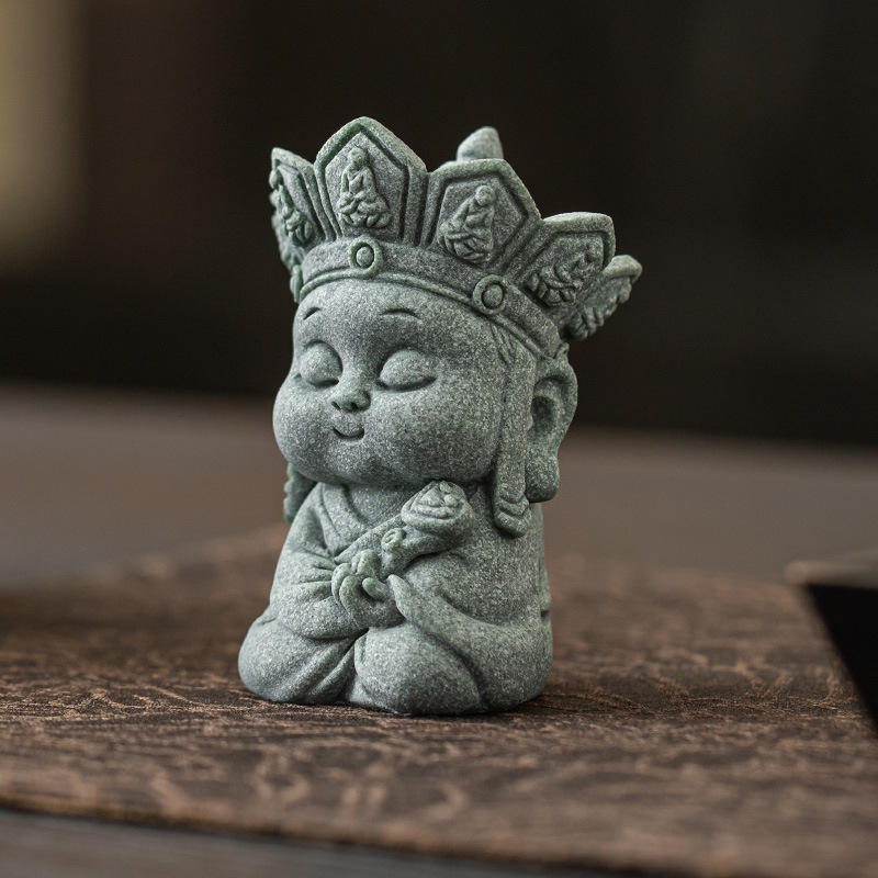 Đá sa thạch xanh kiểu Trung Quốc không nói nên lời Phật tốt lành Ruyi Zen trà thú cưng bể cá trang trí nhỏ trang trí chơi trà để bàn