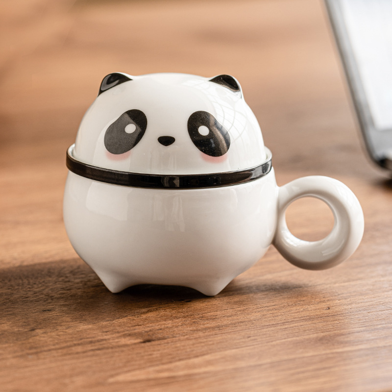 Cốc văn phòng gấu trúc dễ thương, cốc có giá trị cao, cốc tách trà gốm sứ có nắp, cốc pha trà cá nhân