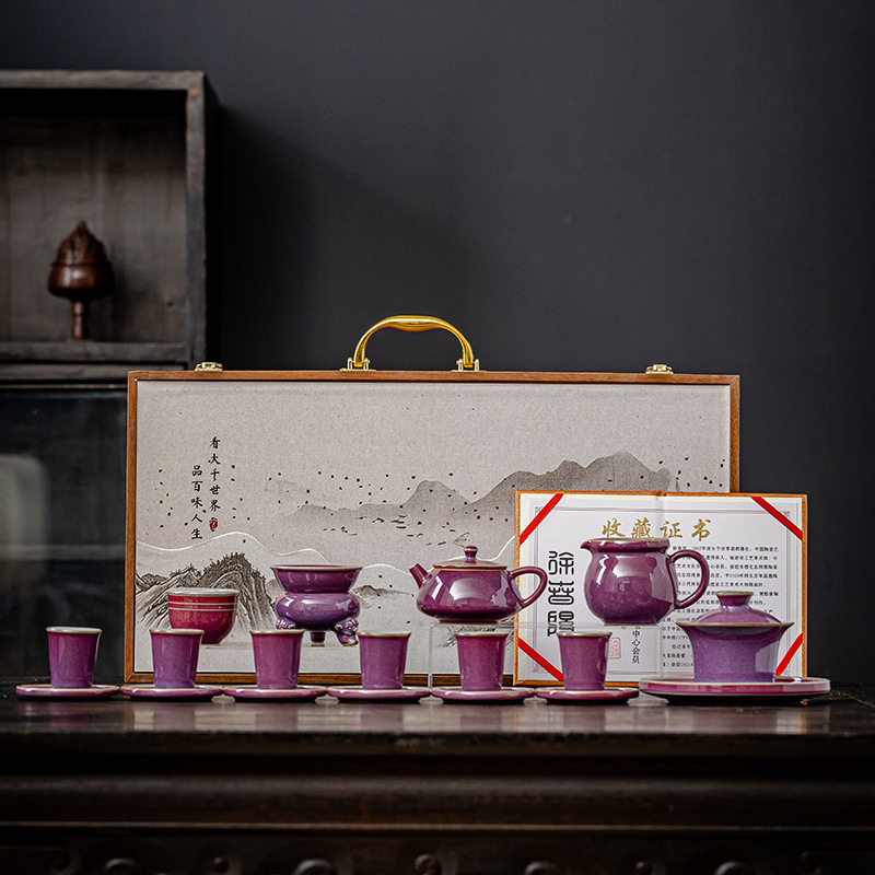 Bộ dụng cụ pha trà Zijun Kung Fu ấm pha trà gốm sứ cao cấp sang trọng nhẹ gia dụng cốc trà nắp bát trọn bộ hộp quà doanh nhân