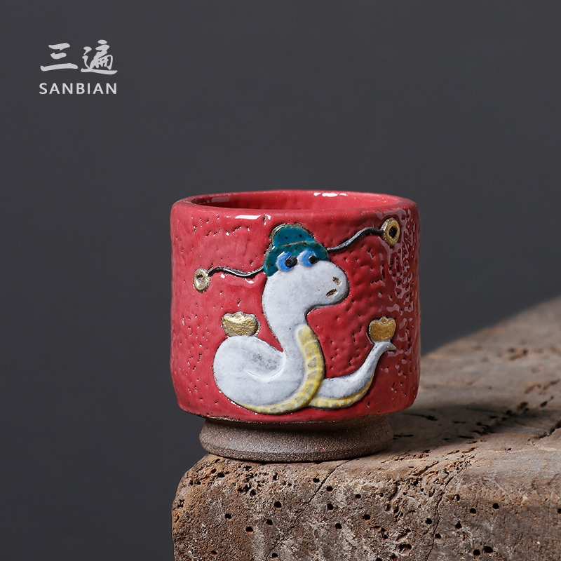 Cốc rắn Shino-yaki thủ công của Chen Renhui, cốc gốm sứ đốt củi đặc biệt cá nhân cao cấp, cốc trà Kung Fu, cốc trà