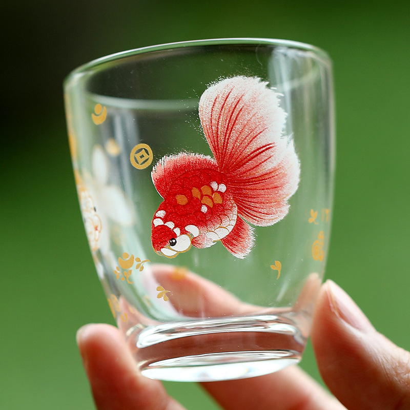 Tách trà nhỏ thủy tinh chịu nhiệt thiết kế vàng ngọc, cốc đơn dùng trong gia đình, bộ trà kung fu, cốc nếm trà, cốc uống nước, cốc khách.