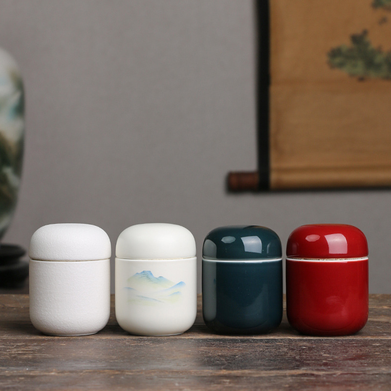 Bình mini đơn giản, bình trà cỡ nhỏ, gốm sứ sáng tạo màu tinh khiết, bình kín, bao bì đựng trà