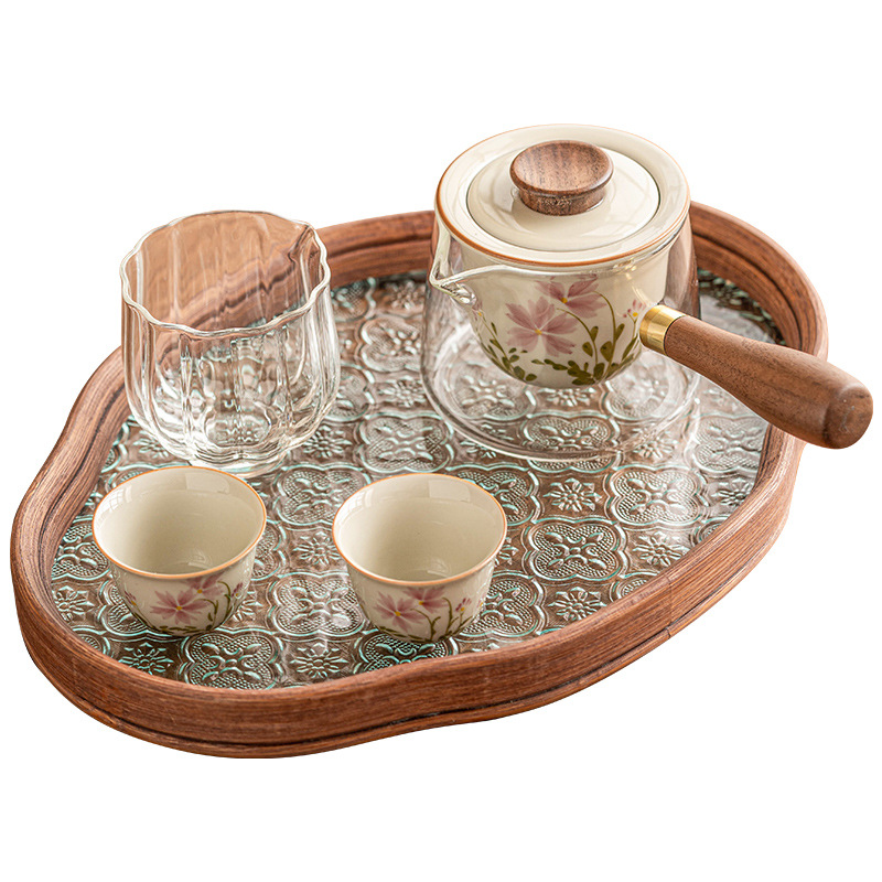 Bộ ấm trà tay cầm bên hoa cúc nhỏ vẽ tay Bộ trà khay pha trà Kung Fu gia dụng Bộ trà du lịch ngoài trời di động