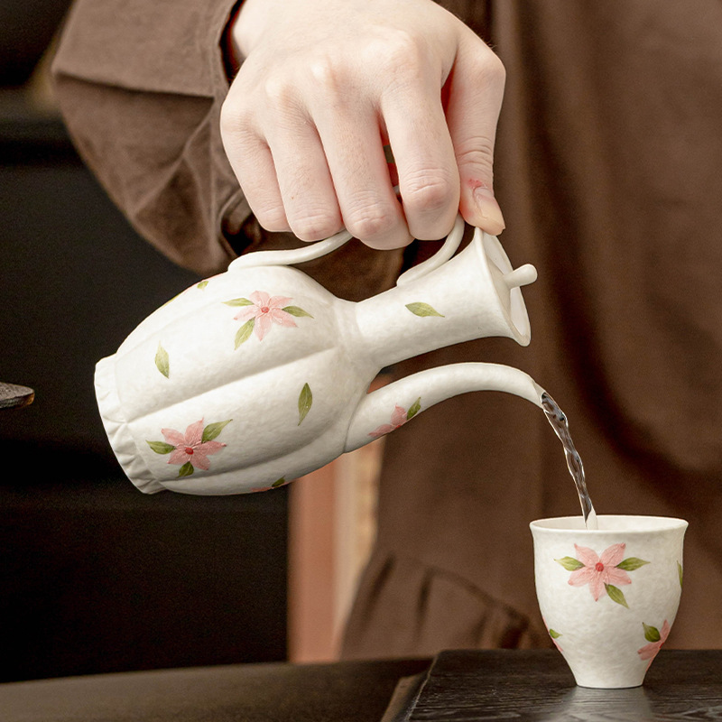 Bình ấm rượu hoa anh đào trắng mỏ đá, dụng cụ rượu gốm sứ gia dụng, bình rượu phong cách Trung Quốc, bình chia rượu, hộp quà