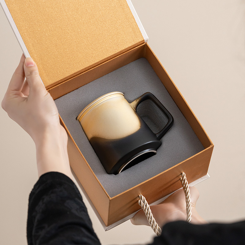 Cốc văn phòng cổ điển Jianshan cốc đôi cốc gốm sứ cốc nước lọc văn phòng gia dụng cốc nước trà hộp quà