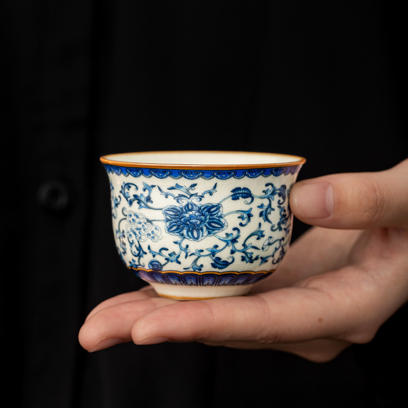 Cốc chủ nhân màu xanh và trắng của Ruyao, cốc uống trà gốm sứ gia dụng, cốc đơn, bộ trà cá nhân, bán buôn cốc trà