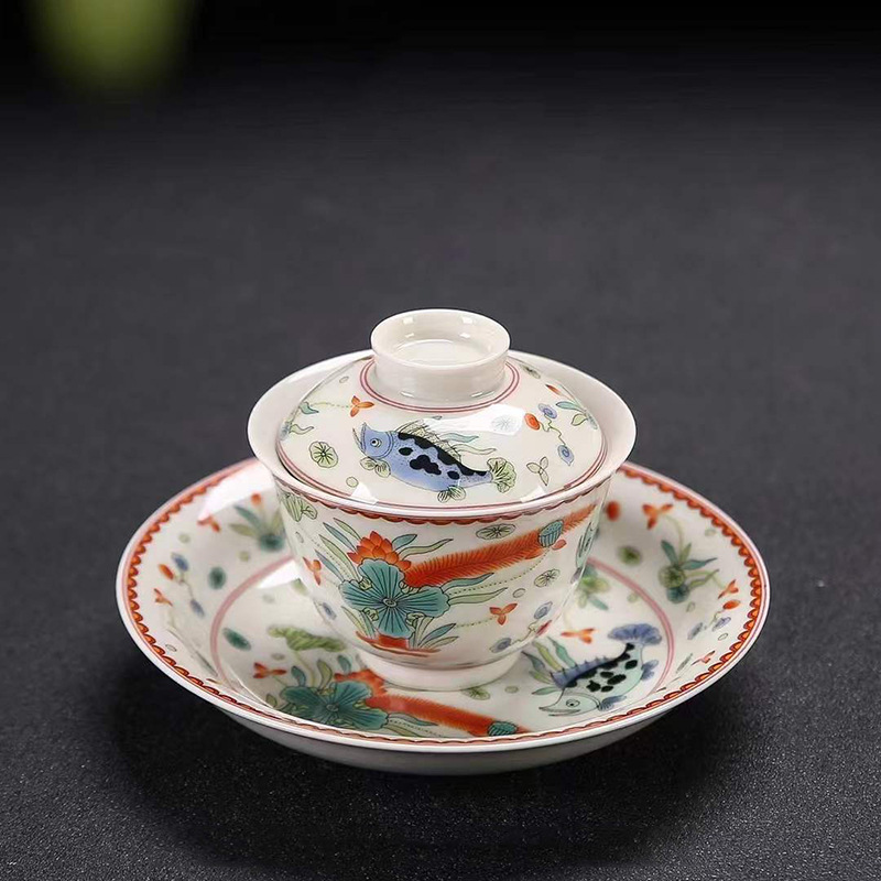 Bát có nắp tam tài cổ cốc trà đơn không nóng bộ trà gốm sứ cao cấp bát pha trà có nắp Kung Fu bán buôn gia dụng