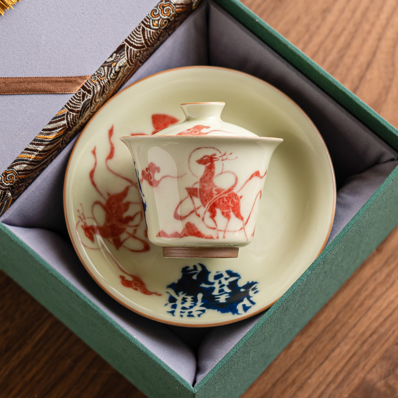 Đồng hành dọc đường, bát nắp móng ngựa vẽ tay, bộ trà gốm sứ đơn dung tích lớn, bát pha trà Kung Fu, cốc trà không nóng