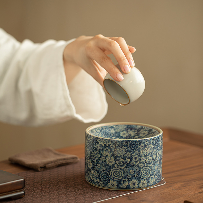 Xuyên biên giới Cảnh Đức Trấn cổ gốm sứ cũ cặn trà bình gốm bộ trà bộ trà phụ kiện cặn trà thùng thải trà bình Jian Shui trà