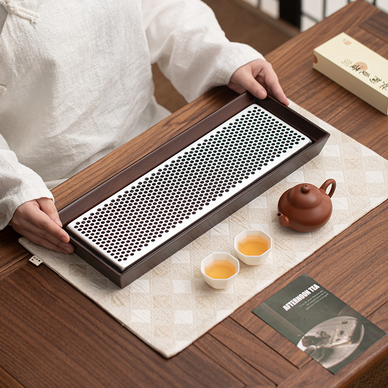 Khay trà pha khô hợp kim gỗ tre khay trà gia dụng bàn trà nhỏ văn phòng kiểu trữ nước đơn giản dụng cụ trà Kung Fu
