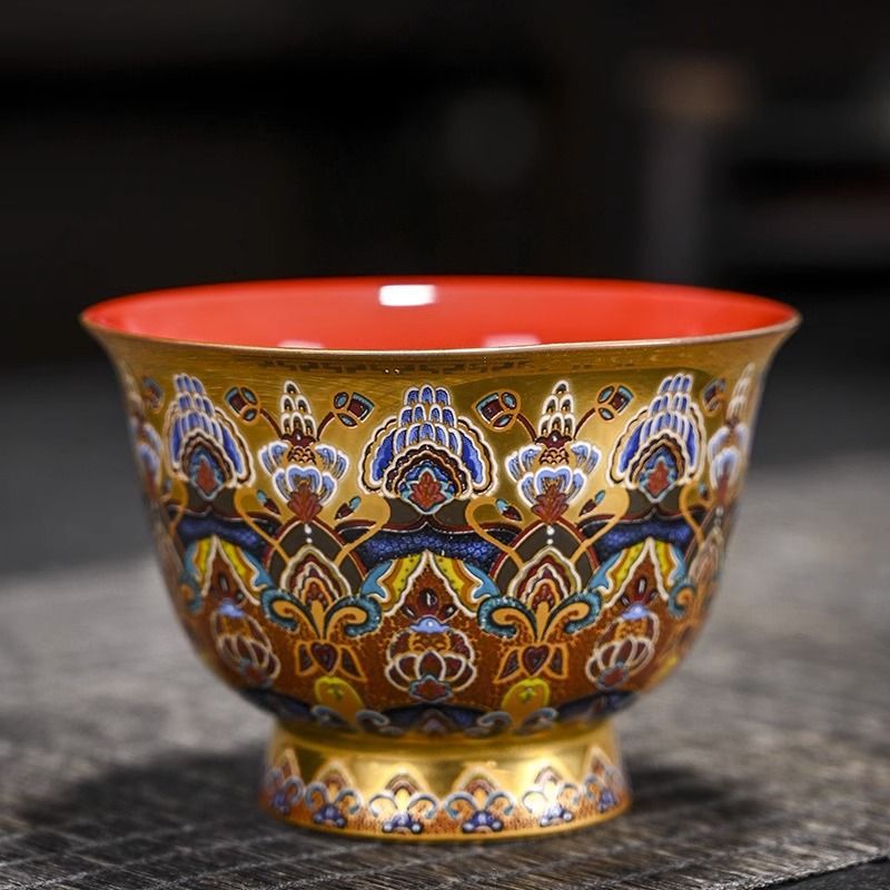 Bộ trà vàng 24k men cloisonné cao cấp, ấm Xi Shi, bát có nắp, cốc chủ nhân, bộ trà gốm sứ ấn tượng Đôn Hoàng bán buôn