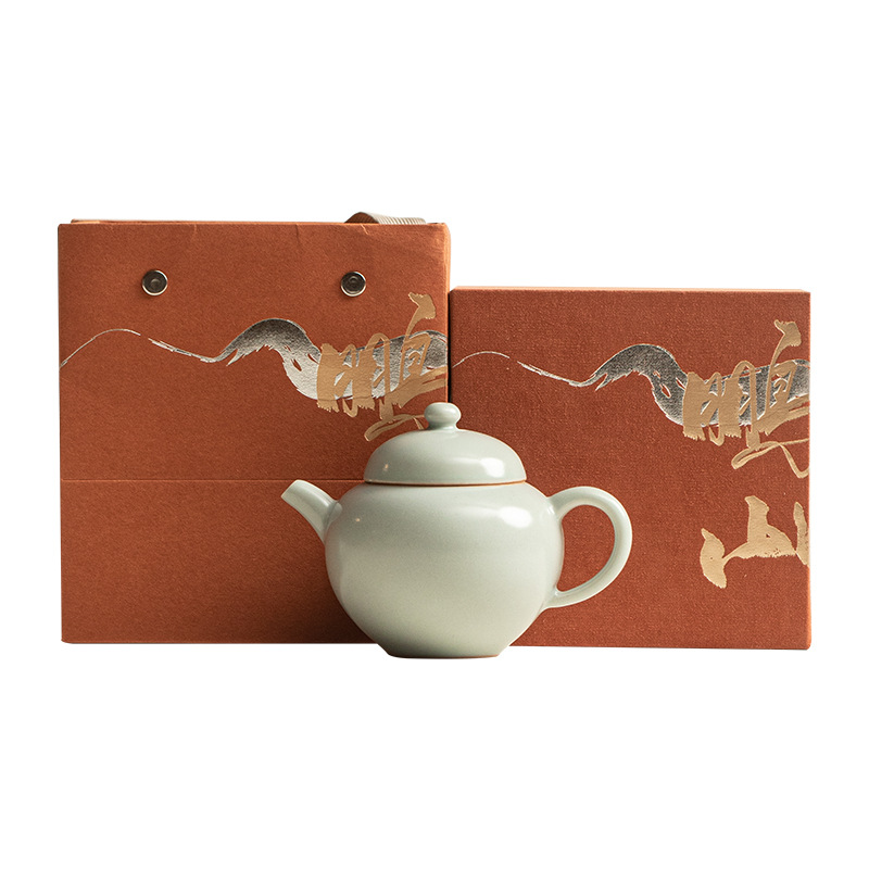 Ấm trà gốm sứ thủ công Trung Quốc Sky Blue Ru Kiln Dream Round Pot, có lỗ lọc, kiểu dáng cầu kỳ