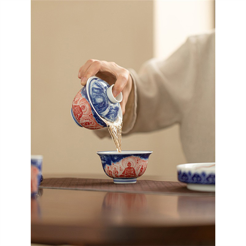 Vân Thủy Thiền Tâm gốm sứ tam tài có nắp ấm chén chén chén chén chén chén chén chén chén chén chén chén trà gia dụng chống bỏng tay bộ nhỏ