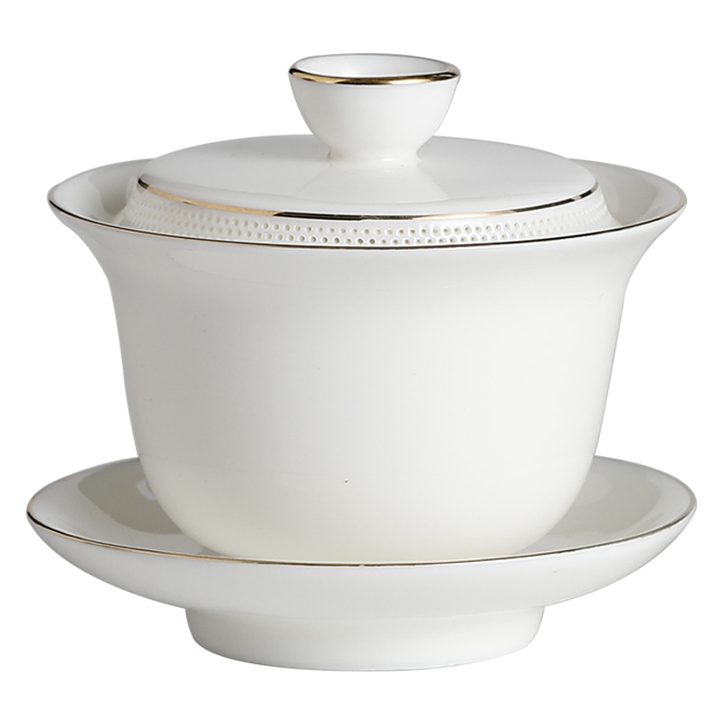 Bát Có Nắp ngọc bích mỡ cừu bát có nắp lọc trà nước 360 ° sứ trắng Kung Fu Sancai Bát có nắp cốc gốm sứ