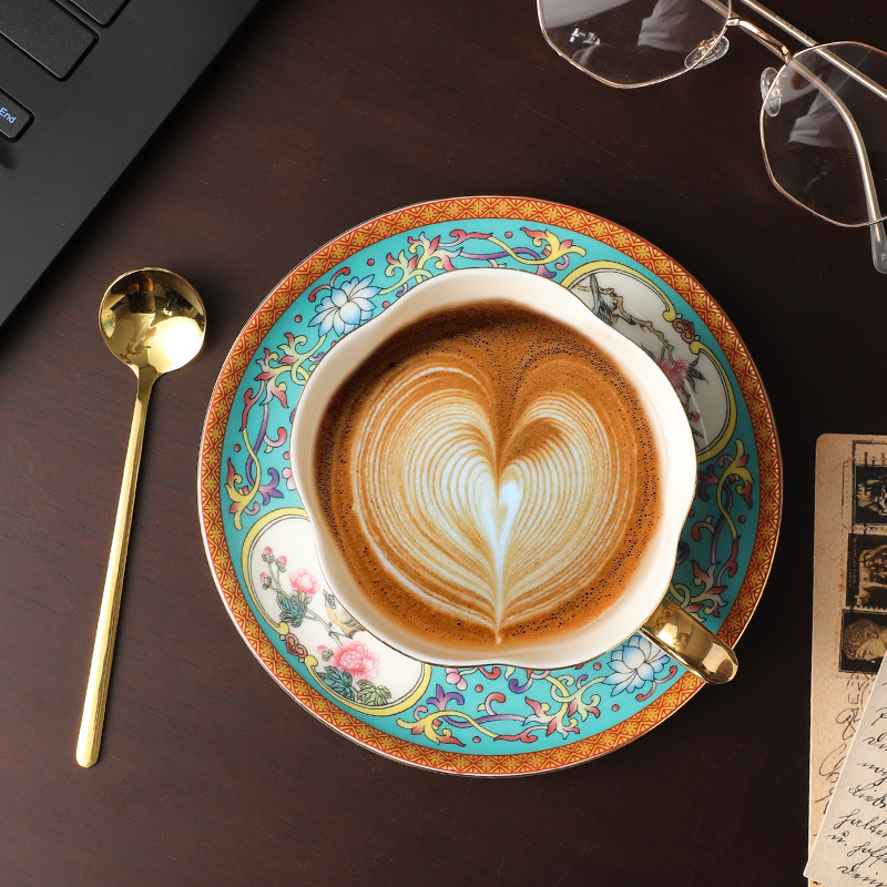 Bộ tách cà phê men cao cấp, bộ tách trà chiều nghệ thuật latte gốm sứ cao cấp tinh xảo dành cho phụ nữ xinh đẹp