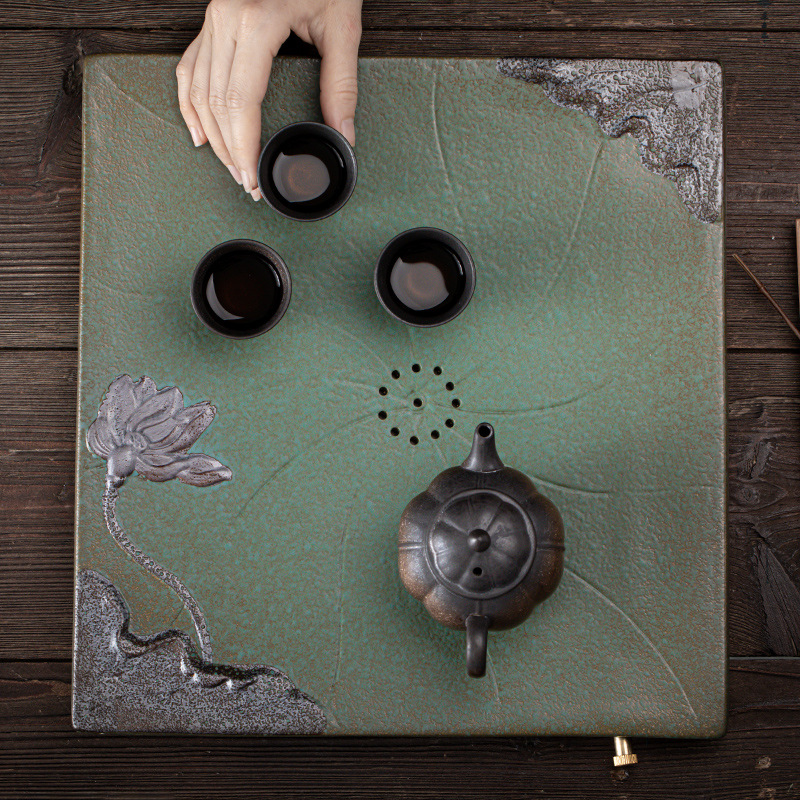 Khay trà pha khô Sifang Guixin Khay trà pha khô kiểu Nhật cỡ lớn đựng nước, trữ nước và thoát nước, khay đựng trà bằng gốm