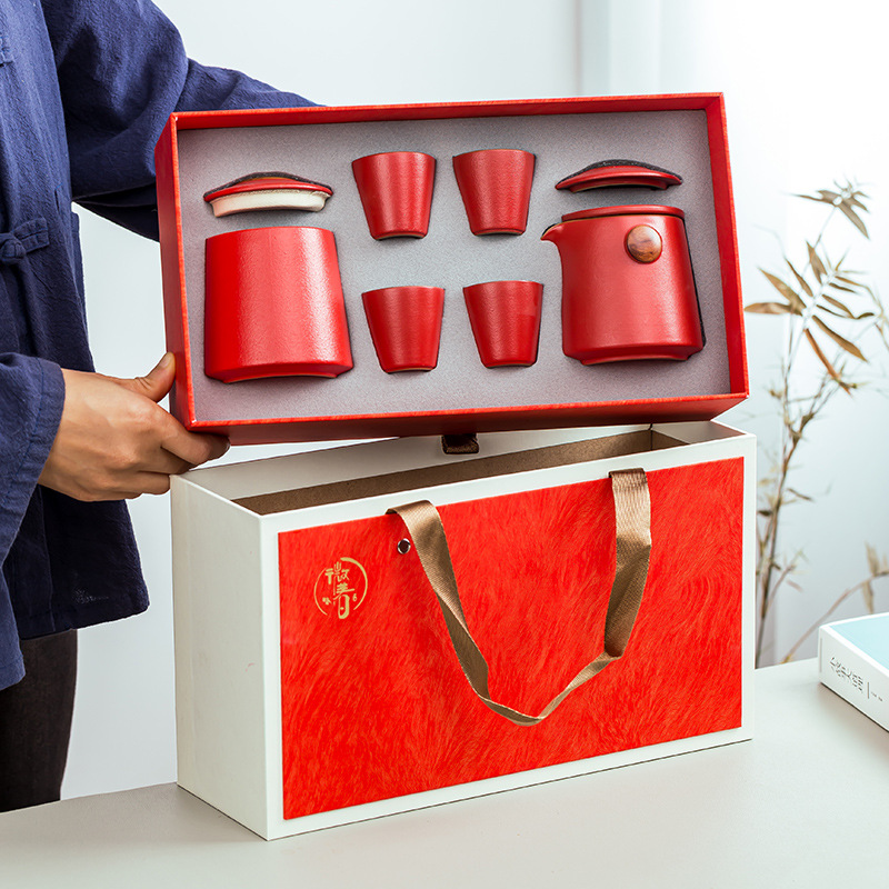 Bộ trà Bộ trà gốm sứ nhanh Bộ trà du lịch cầm tay một ấm bốn ly quà tặng doanh nghiệp quà lưu niệm lễ hội