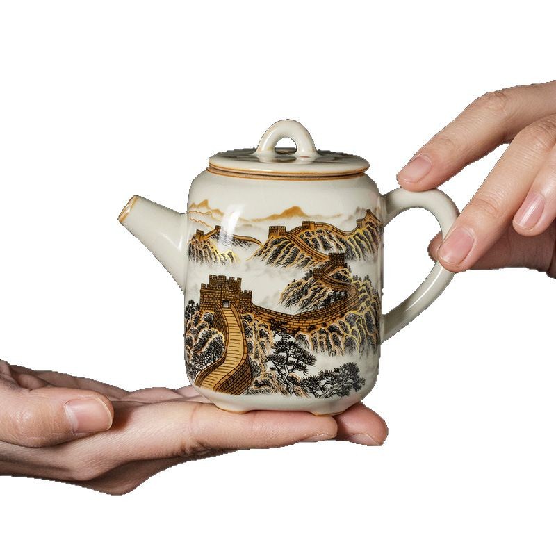 Ấm trà lớn có hình vuông, ấm trà công phu, ấm trà, dụng cụ pha trà gốm sứ gia dụng, ấm trà