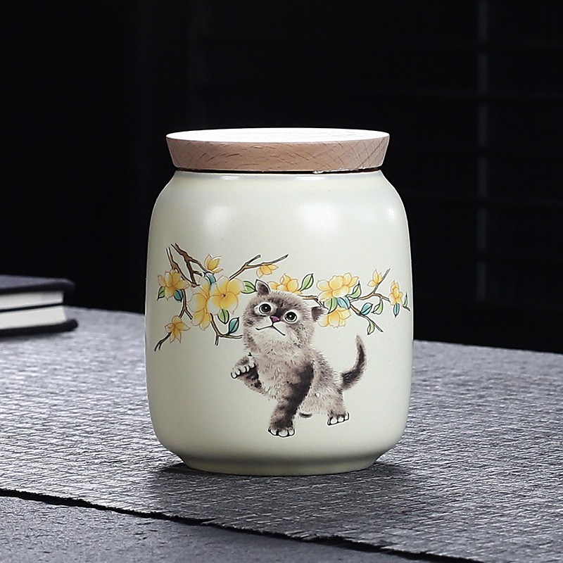 Nồi trà Ruyao màu vàng sáng tạo dễ thương mèo gốm sứ dễ thương bình đựng trà nhỏ cầm tay bình đựng trà phấn hoa mini