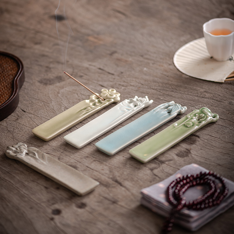 Lư hương gốm sứ Cắm Nhang Thiền kiểu Trung Quốc ghế hương Trầm Hương gỗ đàn hương gia dụng trong nhà nằm Lư Hương phụ kiện trà đạo