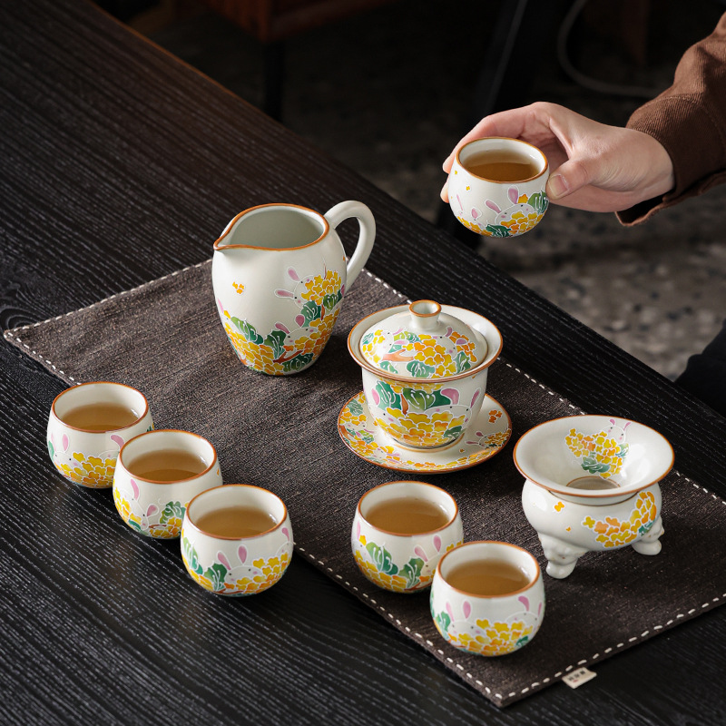 Cốc trà cốc trà có nắp đậy bằng sứ Ru cao cấp một tay không nóng lớn bộ trà trà dung tích lớn bát trà có nắp