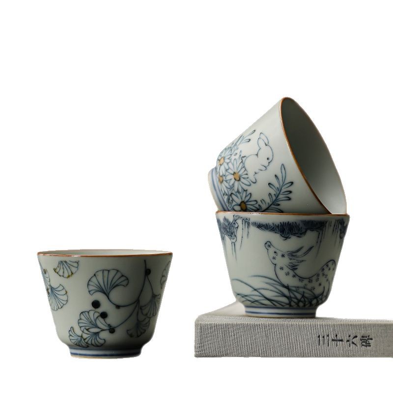 Cốc trà gốm sứ Yaqing cốc đơn cốc chủ nhân bát trà cốc nhỏ uống trà cá nhân gia dụng cốc nhỏ bộ trà công phu đế lót ly đĩa