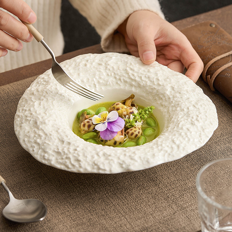 Lò quay gốm mũ rơm bát súp bát mì ống cao cấp hộ gia đình bát sáng tạo khách sạn bộ đồ ăn họa tiết đá bát hình mũ