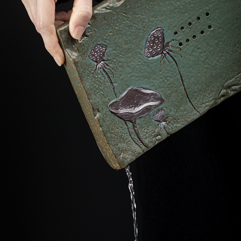 Khay trà pha khô Ailian cho biết bàn pha khô gốm thô hình chữ nhật nhỏ kiểu Nhật bàn trà mạ vàng gia dụng