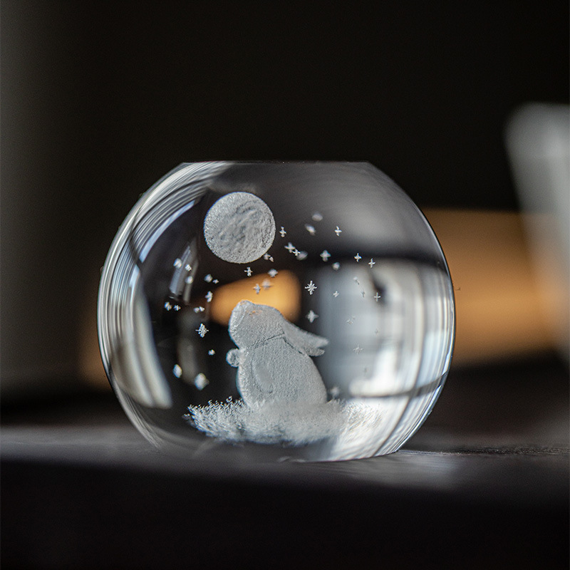 Bán buôn thỏ mặt trăng nhỏ thủy tinh có nắp đựng trà chơi Mochizuki Rabbit/tiền thỏ có nắp đậy ấm trà tử sa để phụ kiện trà đạo