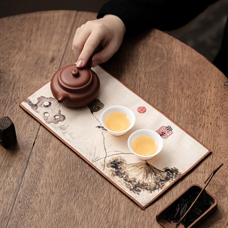 Ghế trà hình Chữ Dài sáng tạo thời trang Trung Quốc Khăn trà thấm nước dày phụ kiện trà đạo Kung Fu đệm trà Khăn trải bàn đệm ấm trà